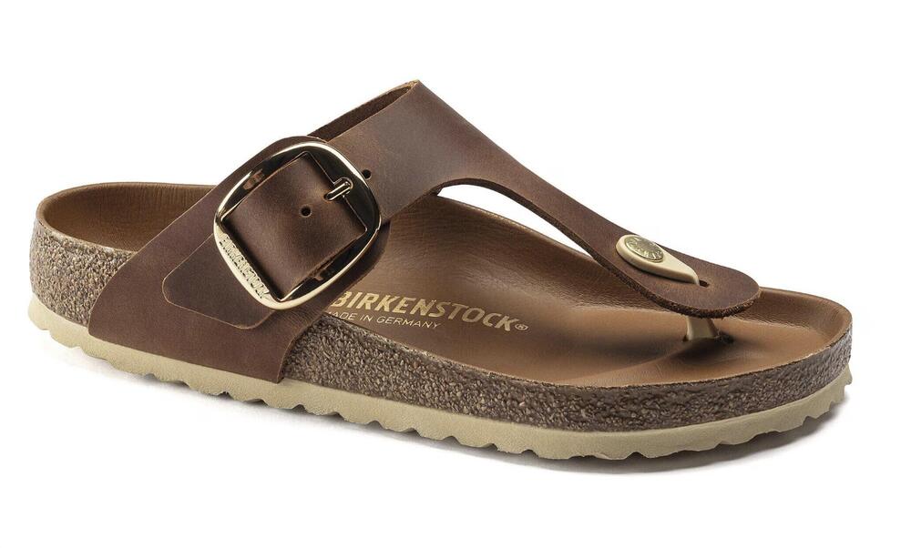 NEW BIRKENSTOCK women's gizeh big buckle sandal in cognac